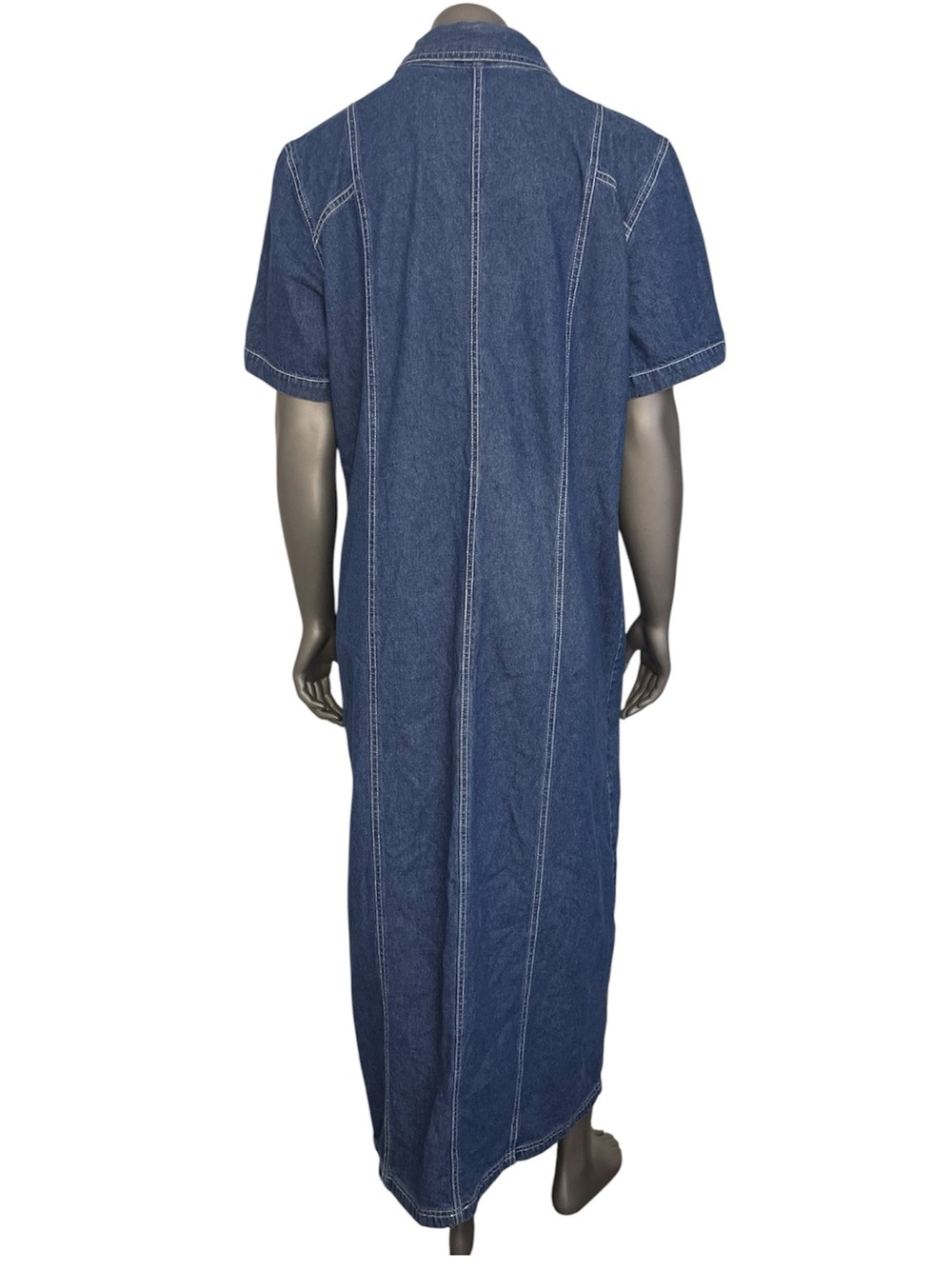 Ashley Stewart Dress 16W Dark Blue Denim Button-Front Maxi Shirt Short Slv - Picture 2 of 7